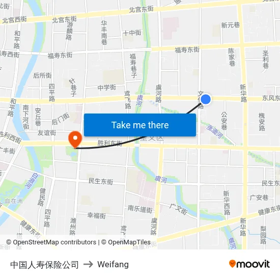中国人寿保险公司 to Weifang map