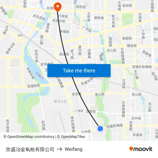 崇盛冶金氧枪有限公司 to Weifang map