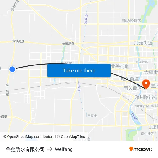 鲁鑫防水有限公司 to Weifang map