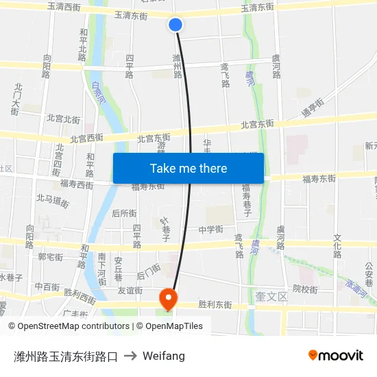 Weizhou Road & Yuqing East Street Intersection to Weifang map