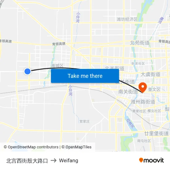 Beigong West Street Yinda Road Intersection to Weifang map