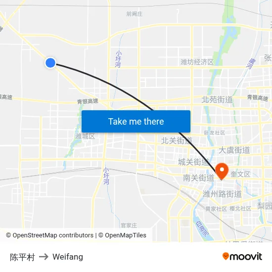 陈平村 to Weifang map