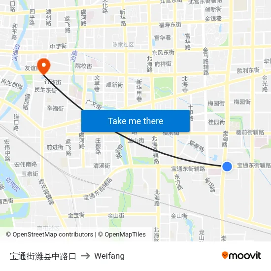 Baotong Street & Weixian Middle Road Intersection to Weifang map