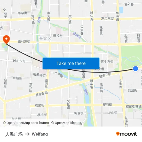 人民广场 to Weifang map