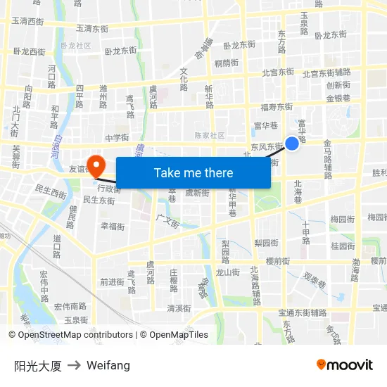 阳光大厦 to Weifang map