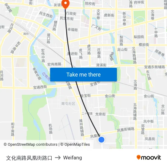 文化南路凤凰街路口 to Weifang map