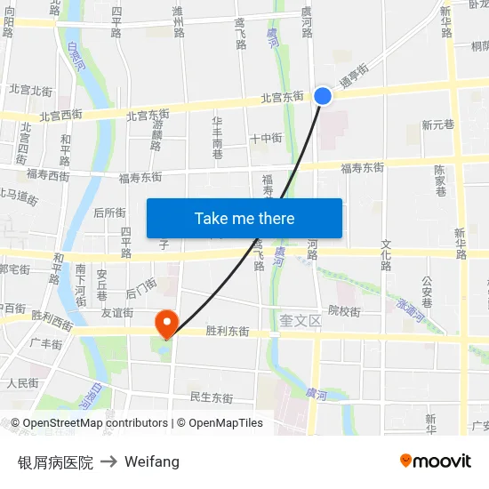 银屑病医院 to Weifang map