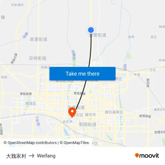 大魏家村 to Weifang map