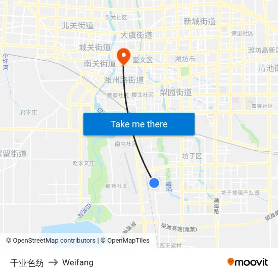 千业色纺 to Weifang map