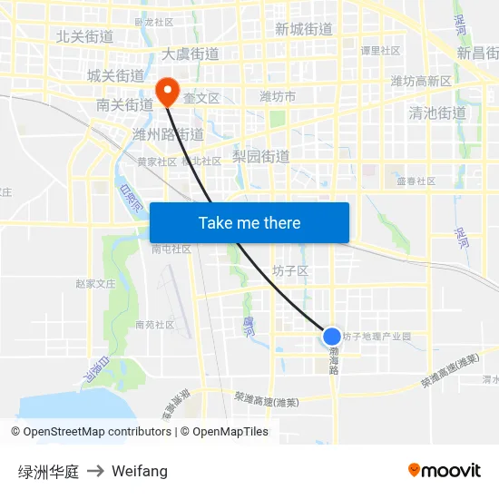 绿洲华庭 to Weifang map