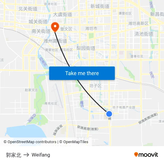 Guojia North to Weifang map