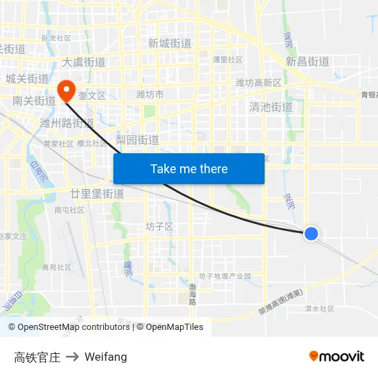 高铁官庄 to Weifang map