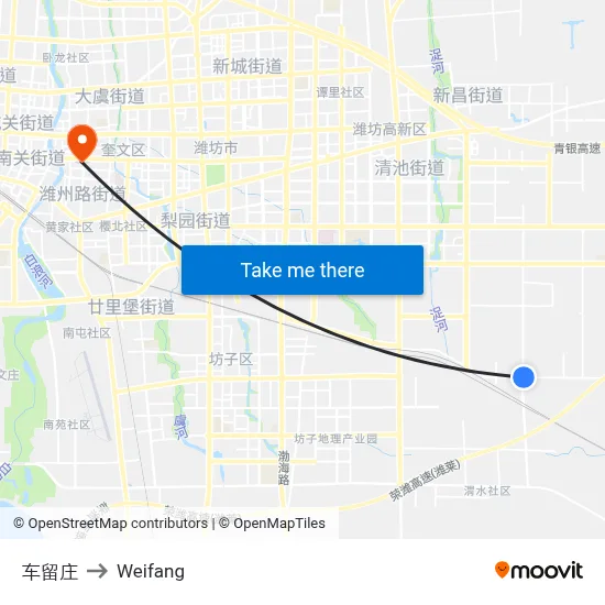 车留庄 to Weifang map