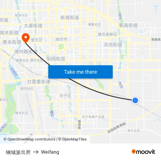 Steel City Police Station to Weifang map