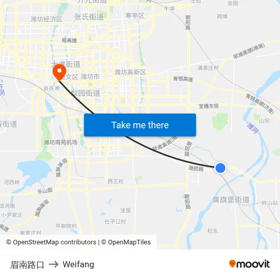 Meinan Junction to Weifang map