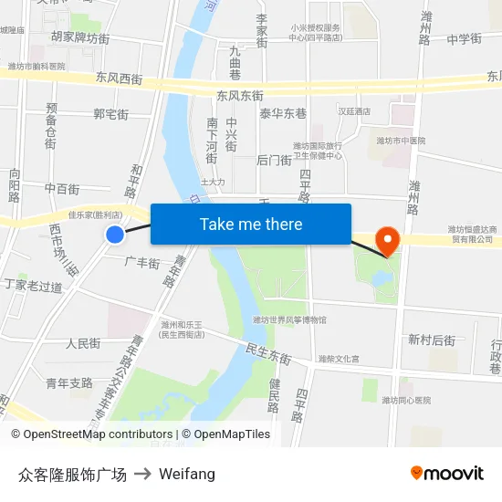 众客隆服饰广场 to Weifang map