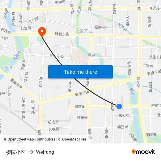 樱园小区 to Weifang map