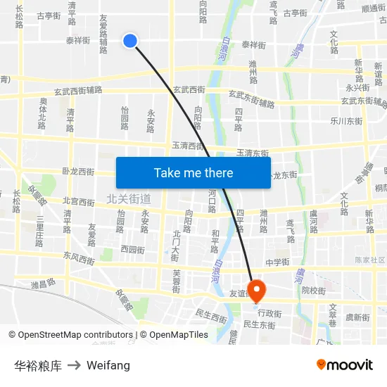 Huayu Granary to Weifang map