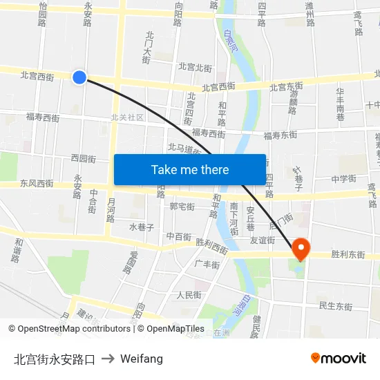 Beigong Street Yong'an Road Junction to Weifang map