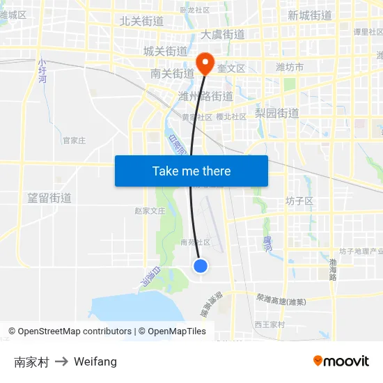 南家村 to Weifang map