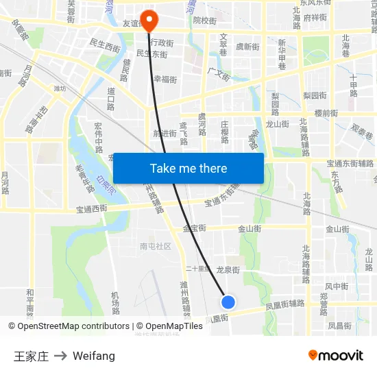 Wang Family Village to Weifang map