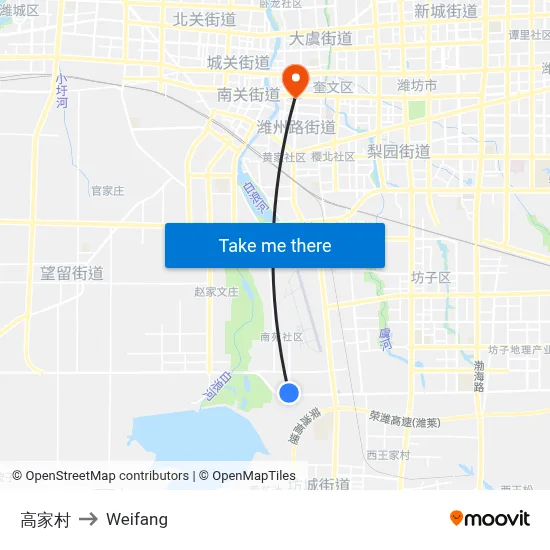 Gaojia Village to Weifang map