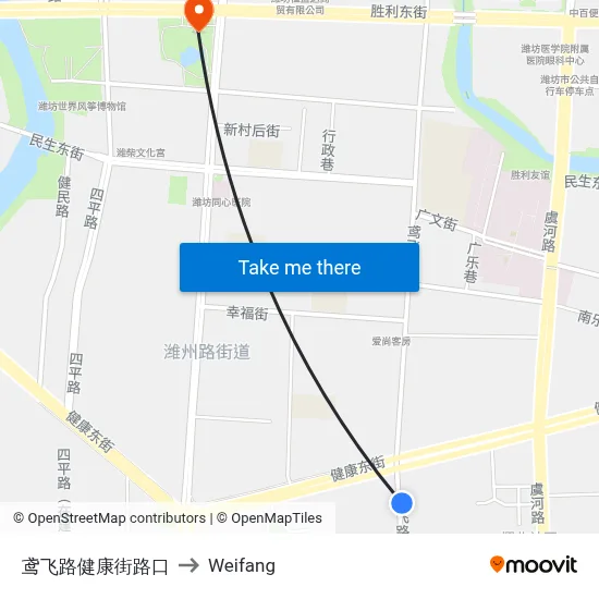 Yuanfei Road & Health Street Intersection to Weifang map
