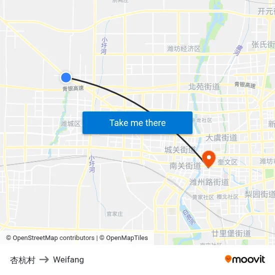 Xinghang Village to Weifang map
