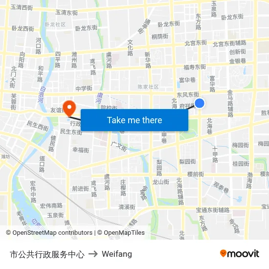 City Public Administrative Service Center to Weifang map