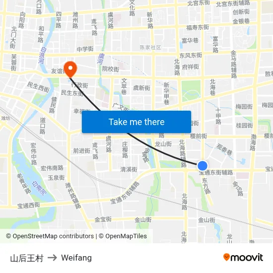Shanhou Wang Village to Weifang map