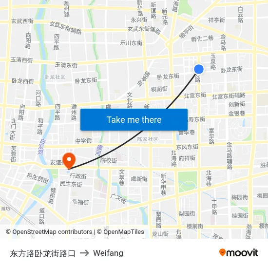 Dongfang Road Wolong Street Intersection to Weifang map