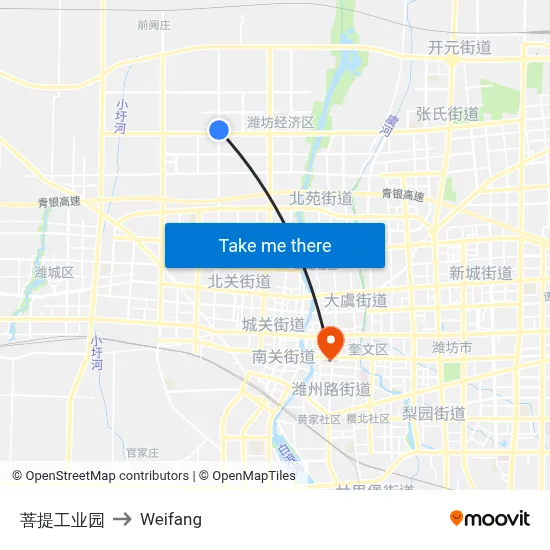 Puti Industrial Park to Weifang map