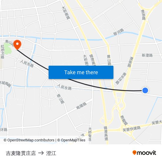 吉麦隆贯庄店 to 澄江 map