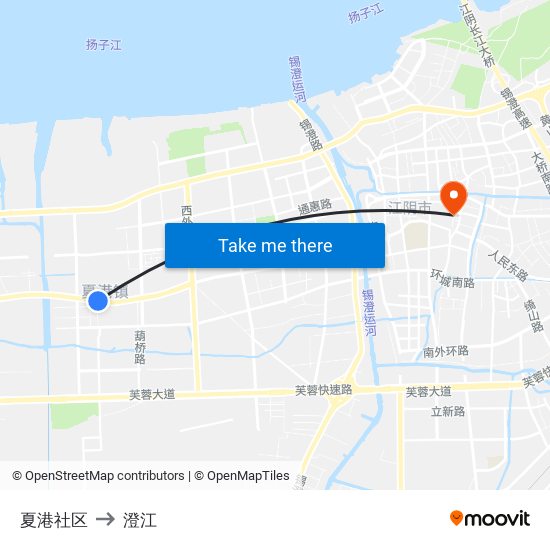 夏港社区 to 澄江 map