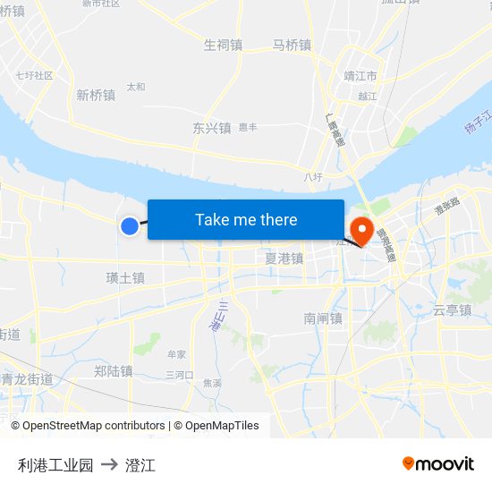 利港工业园 to 澄江 map