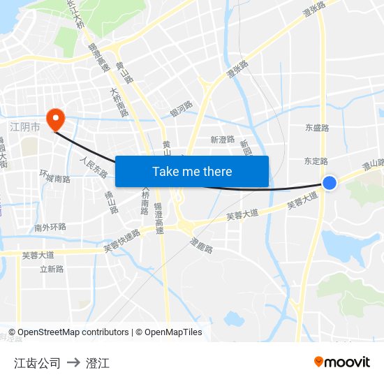 江齿公司 to 澄江 map
