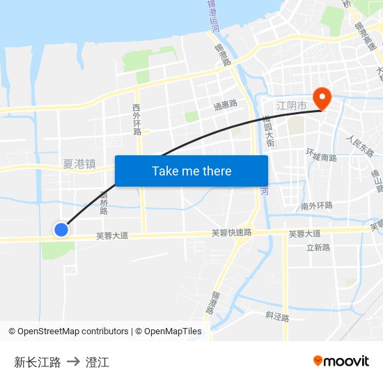 新长江路 to 澄江 map