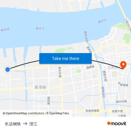 长达钢铁 to 澄江 map