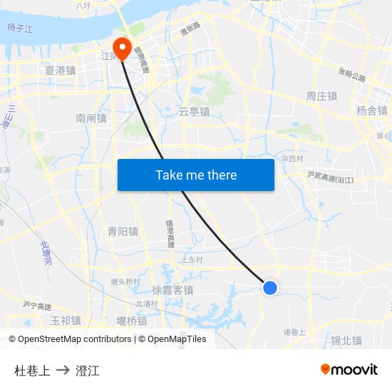 杜巷上 to 澄江 map
