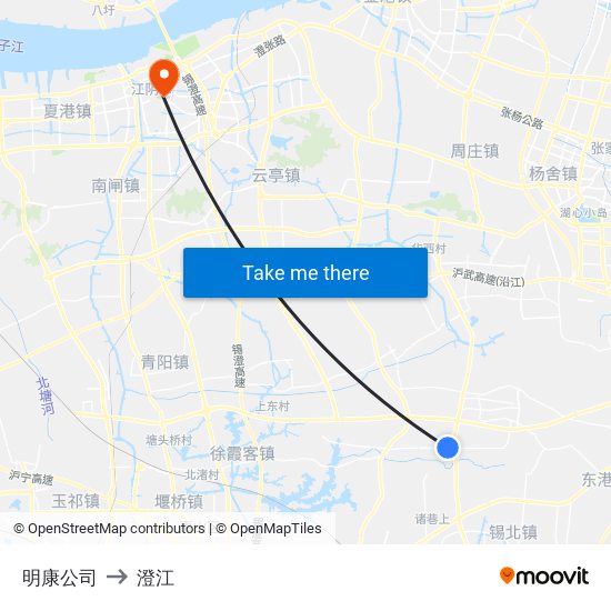 明康公司 to 澄江 map