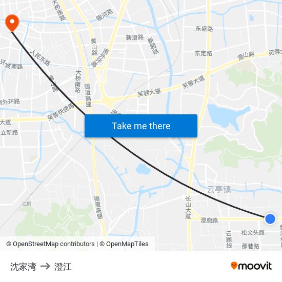 沈家湾 to 澄江 map