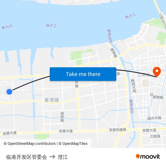 临港开发区管委会 to 澄江 map