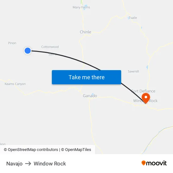 Navajo to Window Rock map
