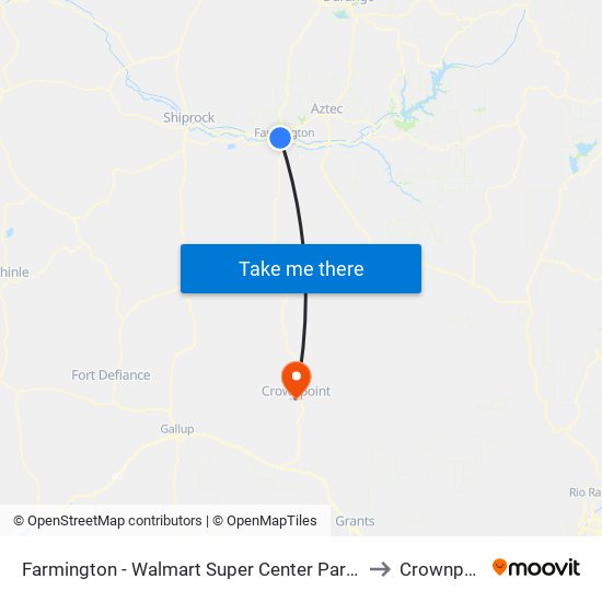 Farmington - Walmart Super Center Parking Lot to Crownpoint map