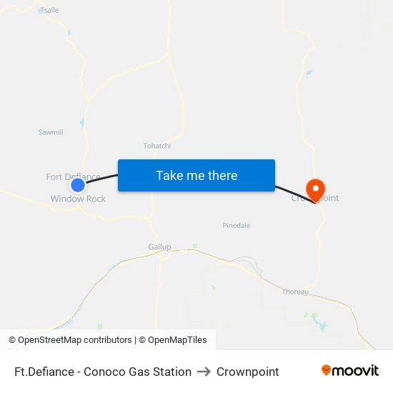 Ft.Defiance - Conoco Gas Station to Crownpoint map