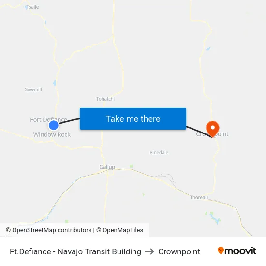 Ft.Defiance - Navajo Transit Building to Crownpoint map