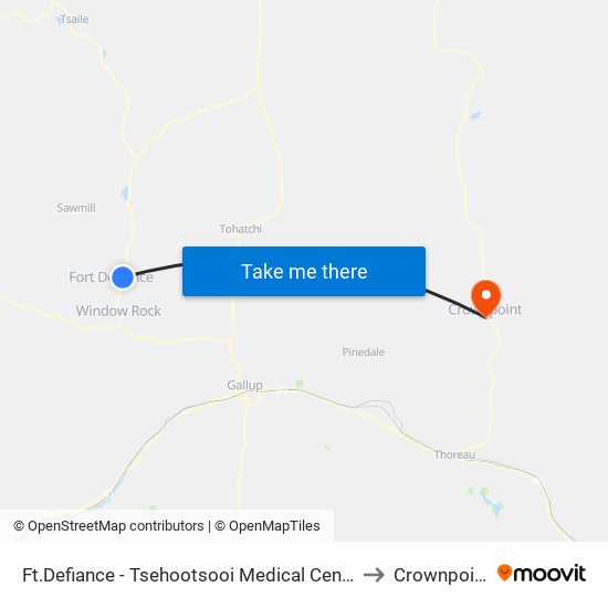 Ft.Defiance - Tsehootsooi Medical Center to Crownpoint map