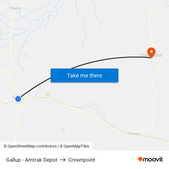 Gallup - Amtrak Depot to Crownpoint map