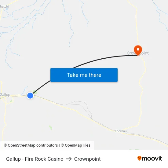 Gallup - Fire Rock Casino to Crownpoint map