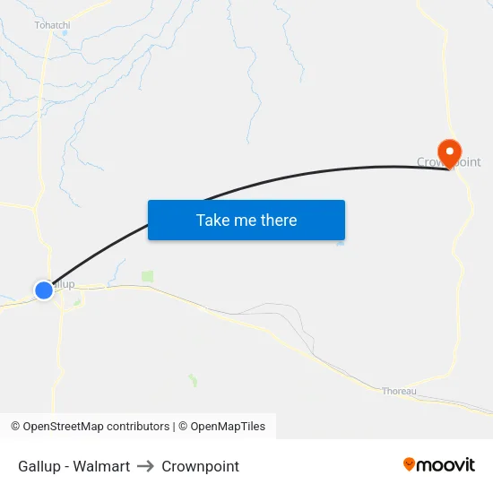 Gallup - Walmart to Crownpoint map